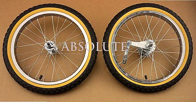 16" CHROME HEAVY DUTY 28 SPOKE BIKE WHEEL SET W/GUM WALL 1.75 BMX COMP III TIRES