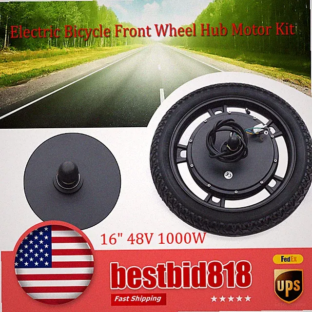 16" E-Bike Electric Bicycle Front Wheel Hub Motor Kit 48V 1000W Brushless Motor