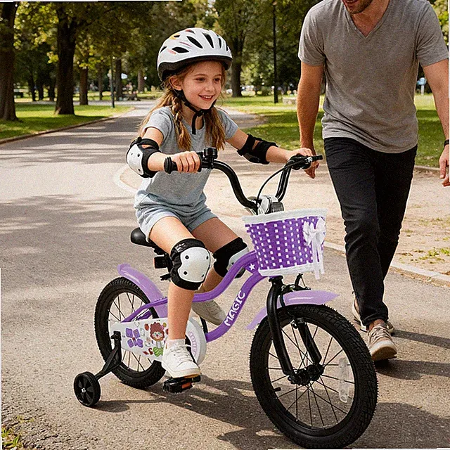 16" Kids Bike w/ Training Wheels for 4-7 Years Old Magic Purple Girls Bicycle