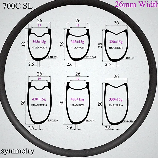 700C Asymmetry Carbon Rim 38 50mm Deep Tubeless Clincher Tubular for Road Bike