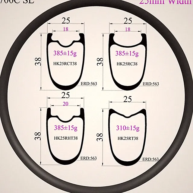 700C Carbon Rim 38mm Depth 25mm Width Tubeless Clincher Hookless Road Bike Wheel