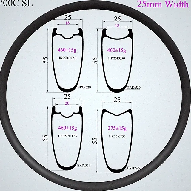 700C SL Road Bicycle Carbon Rims 25mm Width 55mm Depth Tubeless Clincher