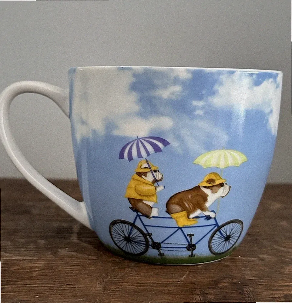 Pimpernel Bull Dog Biking Dogs Tandem Bicycle Coffee Mug Large 16 Oz