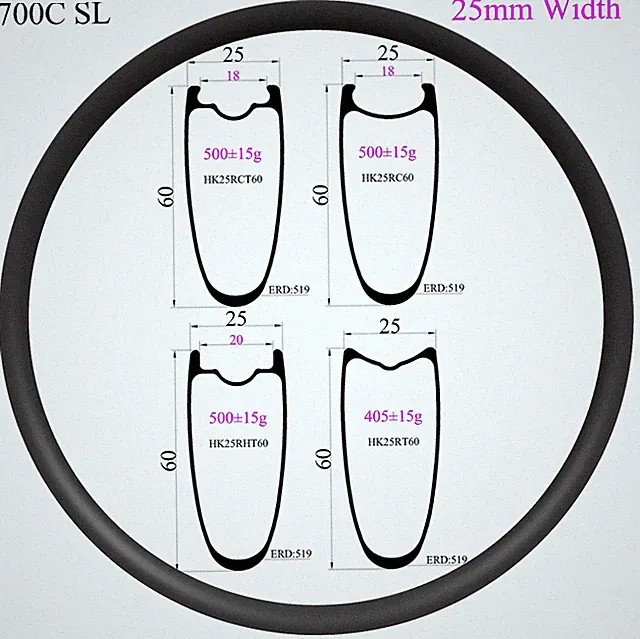 Superlight 700C Road Bike Symmetry Tubeless Clincher Carbon Fiber Rim 25X60mm
