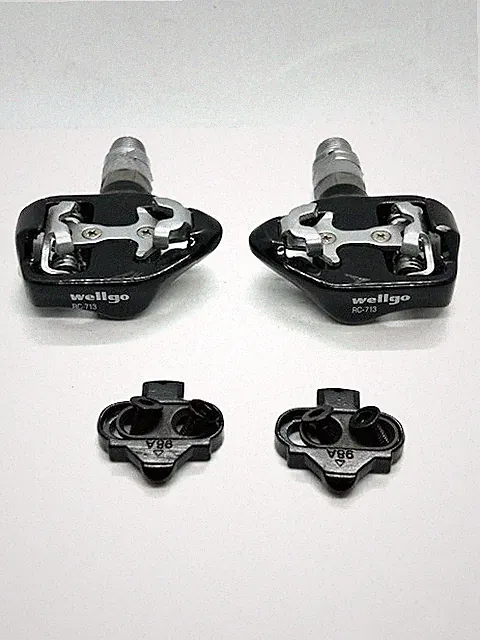 Wellgo RC-713 Black Clipless Pedals PAIR 9/16 + Cleats and Hardware Road Gravel